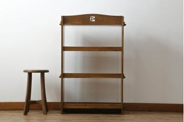 アンティーク家具　古いナラ材の風合いが魅力の楔(クサビ)式本棚(くさび式、ブックシェルフ、オープンシェルフ)(R-065189)