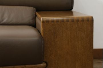 中古　CONDE HOUSE(カンディハウス)　BOLS(ボルス)　ナラ材　本革(レザー)　大人っぽい落ち着きのある空間づくりが叶う2人掛けソファ(アームソファ、2P)(定価約68万円)(R-065216)