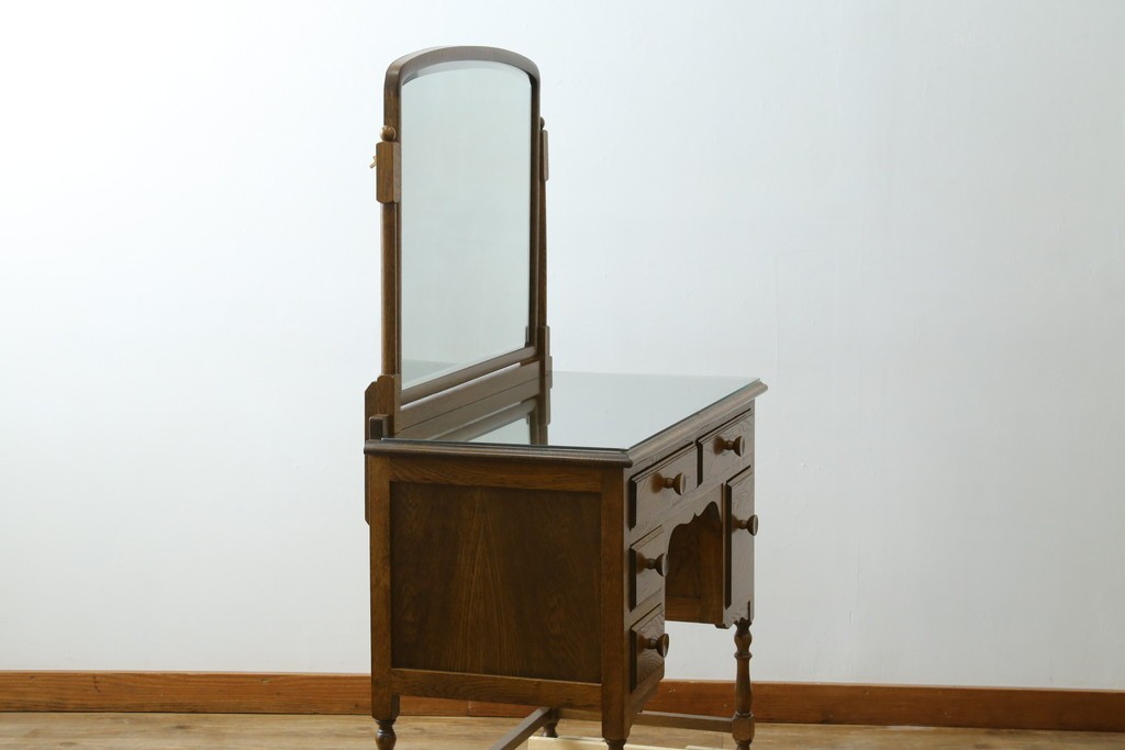 和製ヴィンテージ　北海道旭川家具　職人手造り　上質な作りが魅力の楢(ナラ)材製ドレッサー　(R-065217)