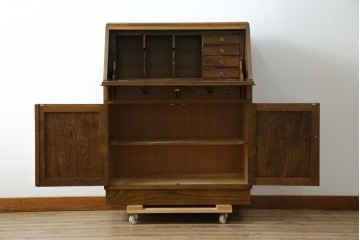 和製ヴィンテージ　北海道旭川家具　職人手造り　ナチュラルな風合いが魅力のライティングビューロー　(R-065218)