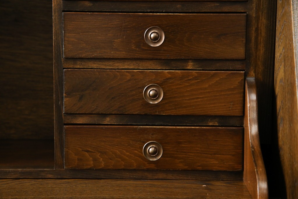 和製ヴィンテージ　北海道旭川家具　職人手造り　ナチュラルな風合いが魅力のライティングビューロー　(R-065218)