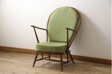中古　美品　アーコール(ERCOL)　ほっと心が落ち着くような癒しカラーが魅力の1人掛けソファ(ウインザーチェア、アーコールチェア、イージーチェア、ラウンジチェア、ボウバック、ウィンザーチェア、アームチェア、1P)(R-065235)