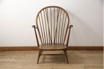 中古　美品　アーコール(ERCOL)　ほっと心が落ち着くような癒しカラーが魅力の1人掛けソファ(ウインザーチェア、アーコールチェア、イージーチェア、ラウンジチェア、ボウバック、ウィンザーチェア、アームチェア、1P)(R-065235)