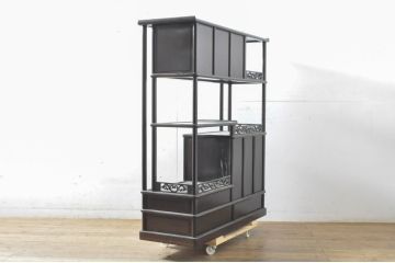 中古　黒檀　上質な和の空間づくりに活躍する飾り棚(茶棚、違い棚、戸棚、収納棚)(定価約60万円)(R-065238)