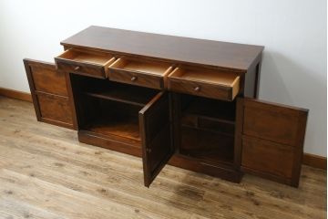 中古　美品　松本民芸家具　天板リメイク　シックな色合いが落ち着いた雰囲気を醸し出すサイドボード(カウンターテーブル、戸棚、収納棚、キャビネット)(R-065248)