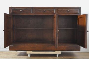 中古　美品　松本民芸家具　天板リメイク　シックな色合いが落ち着いた雰囲気を醸し出すサイドボード(カウンターテーブル、戸棚、収納棚、キャビネット)(R-065248)