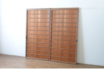 アンティーク建具　昭和初期　趣ある古い木味が魅力的な舞良戸2枚セット(まいらど、板戸、引き戸)(R-065253)
