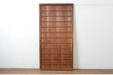 アンティーク建具　昭和初期　古い木味の舞良戸1枚(まいらど、横桟板戸、引き戸)(R-065256)