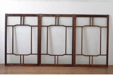 アンティーク建具　大正ロマン　ノスタルジックな雰囲気を醸し出すガラス窓3枚セット(引き戸、ガラス戸、建具)(R-065258)