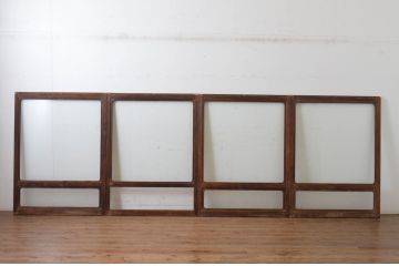 アンティーク建具　シンプルな和風の大判ガラスの窓4枚セット(引き戸、ガラス戸、レトロ)(R-065259)