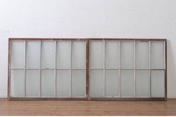 アンティーク建具　上手物!　古い木味の面取り桟ガラス窓2枚セット(ガラス戸、引き戸)(R-065260)