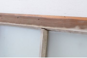 アンティーク建具　上手物!　古い木味の面取り桟ガラス窓2枚セット(ガラス戸、引き戸)(R-065260)