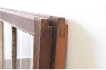 アンティーク建具　上手物!　古い木味の面取り桟ガラス窓2枚セット(ガラス戸、引き戸)(R-065262)