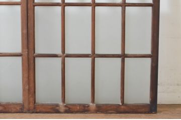 アンティーク建具　上手物!　古い木味の面取り桟ガラス窓2枚セット(ガラス戸、引き戸)(R-065263)