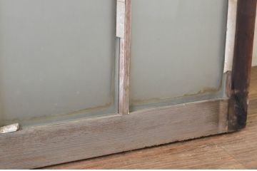 アンティーク建具　上手物!　古い木味の面取り桟ガラス窓2枚セット(ガラス戸、引き戸)(R-065263)