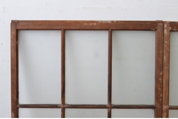アンティーク建具　古い木味のガラス窓2枚セット(引き戸、ガラス戸)(R-065264)