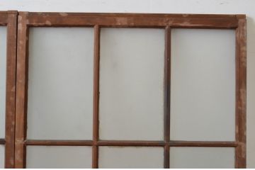 アンティーク建具　古い木味のガラス窓2枚セット(引き戸、ガラス戸)(R-065264)