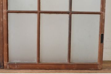 アンティーク建具　古い木味のガラス窓2枚セット(引き戸、ガラス戸)(R-065264)