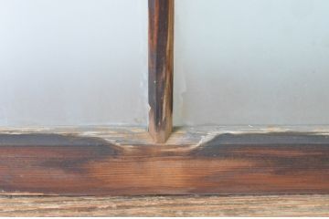 アンティーク建具　古い木味のガラス窓2枚セット(引き戸、ガラス戸)(R-065264)