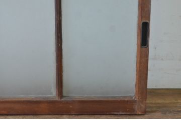 アンティーク建具　古い木味のガラス窓2枚セット(引き戸、ガラス戸)(R-065264)