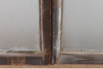 アンティーク建具　古い木味のガラス窓2枚セット(引き戸、ガラス戸)(R-065264)