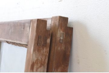アンティーク建具　古い木味のガラス窓2枚セット(引き戸、ガラス戸)(R-065264)