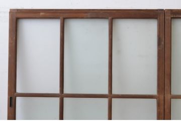アンティーク建具　上手物!　古い木味の面取り桟ガラス窓2枚セット(ガラス戸、引き戸)(R-065265)