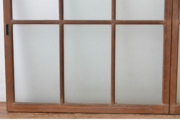 アンティーク建具　上手物!　古い木味の面取り桟ガラス窓2枚セット(ガラス戸、引き戸)(R-065265)