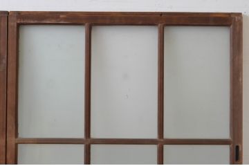 アンティーク建具　上手物!　古い木味の面取り桟ガラス窓2枚セット(ガラス戸、引き戸)(R-065265)