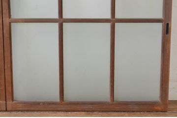 アンティーク建具　上手物!　古い木味の面取り桟ガラス窓2枚セット(ガラス戸、引き戸)(R-065265)