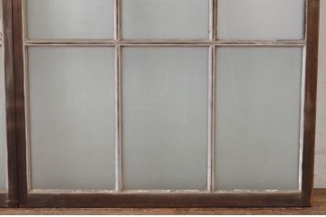 アンティーク建具　上手物!　古い木味の面取り桟ガラス窓2枚セット(ガラス戸、引き戸)(R-065265)