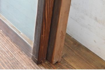 アンティーク建具　上手物!　古い木味の面取り桟ガラス窓2枚セット(ガラス戸、引き戸)(R-065265)
