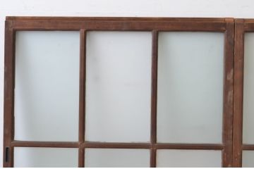 アンティーク建具　上手物!　古い木味の面取り桟ガラス窓2枚セット(ガラス戸、引き戸)(R-065267)