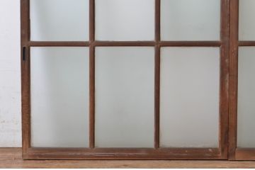 アンティーク建具　上手物!　古い木味の面取り桟ガラス窓2枚セット(ガラス戸、引き戸)(R-065267)