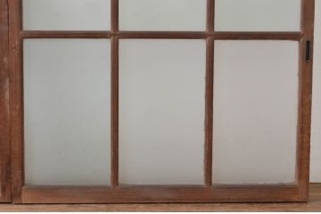 アンティーク建具　上手物!　古い木味の面取り桟ガラス窓2枚セット(ガラス戸、引き戸)(R-065267)