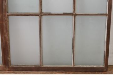 アンティーク建具　上手物!　古い木味の面取り桟ガラス窓2枚セット(ガラス戸、引き戸)(R-065267)
