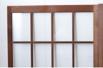 アンティーク建具　上手物!　古い木味の升目格子のガラス窓4枚セット(マス目、ガラス戸、引き戸)(R-065268)
