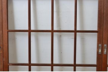 アンティーク建具　上手物!　古い木味の升目格子のガラス窓4枚セット(マス目、ガラス戸、引き戸)(R-065268)