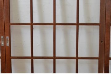 アンティーク建具　上手物!　古い木味の升目格子のガラス窓4枚セット(マス目、ガラス戸、引き戸)(R-065268)