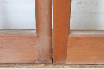 アンティーク建具　上手物!　古い木味の升目格子のガラス窓4枚セット(マス目、ガラス戸、引き戸)(R-065268)