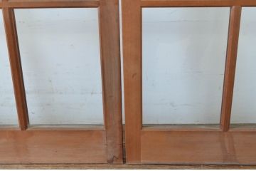 アンティーク建具　上手物!　古い木味の升目格子のガラス窓4枚セット(マス目、ガラス戸、引き戸)(R-065268)