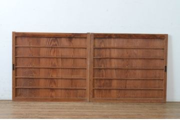 アンティーク建具　昭和初期　古い木味の舞良戸窓2枚セット(まいらど、板戸、引き戸)(R-065279)