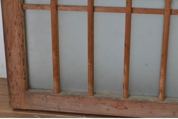 アンティーク建具　古い木味の格子入り横長ガラス窓4枚セット(ガラス戸、引き戸、明かり取り、明り取り、欄間)(R-065282)