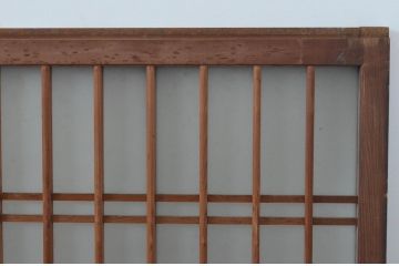 アンティーク建具　古い木味の格子入り横長ガラス窓4枚セット(ガラス戸、引き戸、明かり取り、明り取り、欄間)(R-065282)
