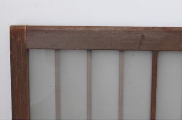 アンティーク建具　古い木味の格子入り横長ガラス窓4枚セット(ガラス戸、引き戸、明かり取り、明り取り、欄間)(R-065282)