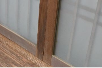 アンティーク建具　古い木味の格子入り横長ガラス窓4枚セット(ガラス戸、引き戸、明かり取り、明り取り、欄間)(R-065282)