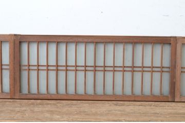 アンティーク建具　古い木味の格子入り横長ガラス窓4枚セット(ガラス戸、引き戸、明かり取り、明り取り、欄間)(R-065285)