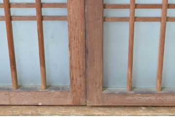 アンティーク建具　古い木味の格子入り横長ガラス窓4枚セット(ガラス戸、引き戸、明かり取り、明り取り、欄間)(R-065285)