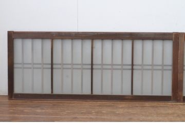 アンティーク建具　古い木味の格子入り横長ガラス窓4枚セット(ガラス戸、引き戸、明かり取り、明り取り、欄間)(R-065285)