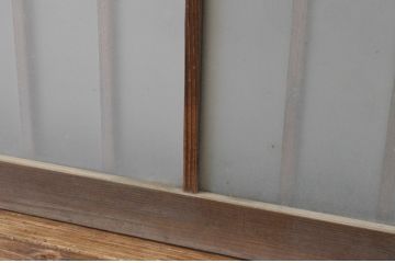 アンティーク建具　古い木味の格子入り横長ガラス窓2枚セット(ガラス戸、引き戸、明かり取り、明り取り、欄間)(R-065288)